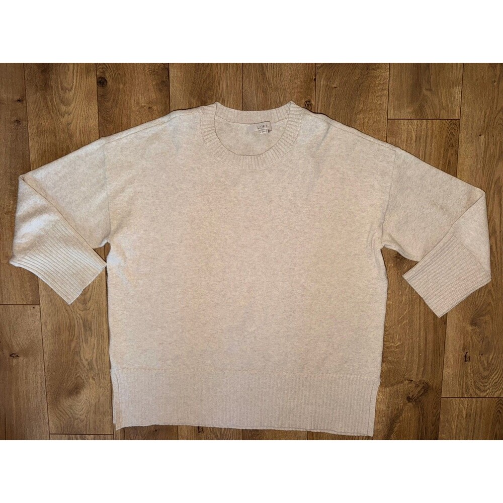 LOFT Women’s XL Cream L Textured Knit Crew Neck Sweater Long Sleeve Oversized